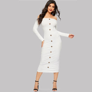 White  Breasted Ribbed Knit Dress