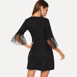 Black Elegant Fit and Flare Mini Dress
