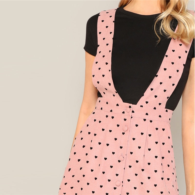 Pink Allover Heart Print  Mini Dress